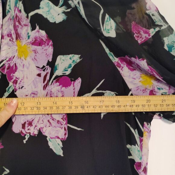 ALC Top Womens 4 Black Pink Multi Floral Silk Venetia Sheer Sleeve Boho Fairy - Picture 9 of 10